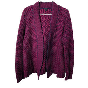 Talbots Open Cardigan Sz L Red Navy Long Sleeve Stretch Business Casual Womens